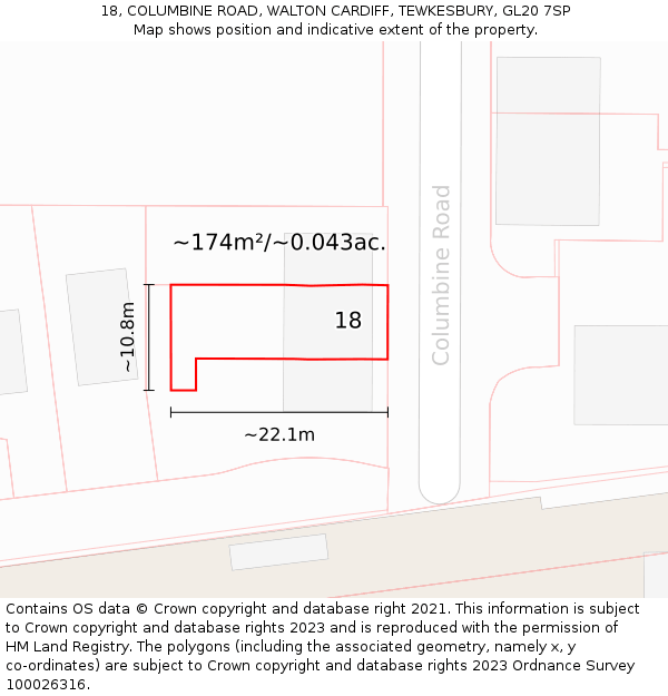 18, COLUMBINE ROAD, WALTON CARDIFF, TEWKESBURY, GL20 7SP: Plot and title map