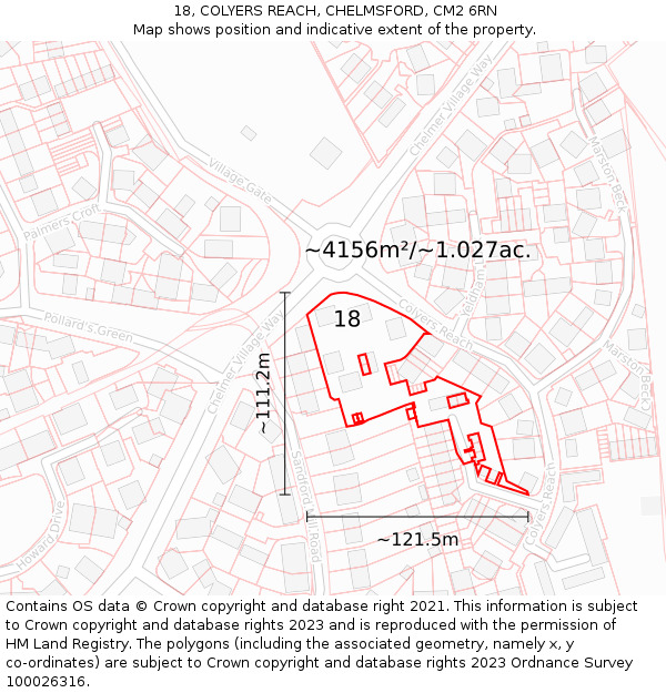 18, COLYERS REACH, CHELMSFORD, CM2 6RN: Plot and title map