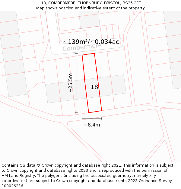 18, COMBERMERE, THORNBURY, BRISTOL, BS35 2ET: Plot and title map