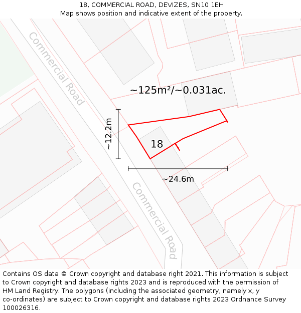 18, COMMERCIAL ROAD, DEVIZES, SN10 1EH: Plot and title map