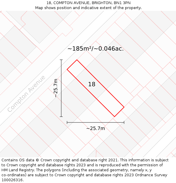 18, COMPTON AVENUE, BRIGHTON, BN1 3PN: Plot and title map