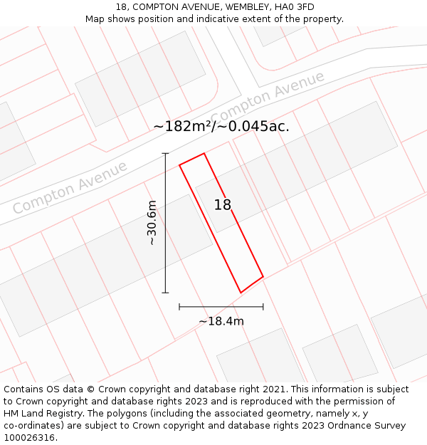 18, COMPTON AVENUE, WEMBLEY, HA0 3FD: Plot and title map