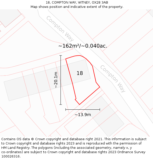 18, COMPTON WAY, WITNEY, OX28 3AB: Plot and title map