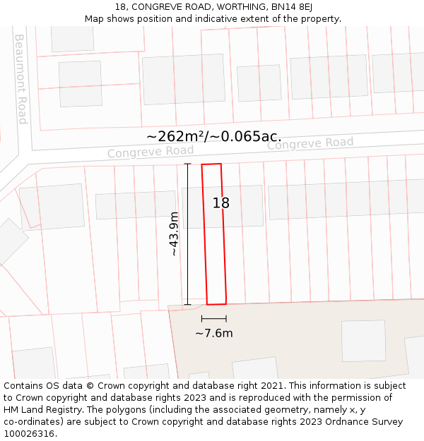 18, CONGREVE ROAD, WORTHING, BN14 8EJ: Plot and title map
