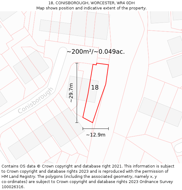 18, CONISBOROUGH, WORCESTER, WR4 0DH: Plot and title map