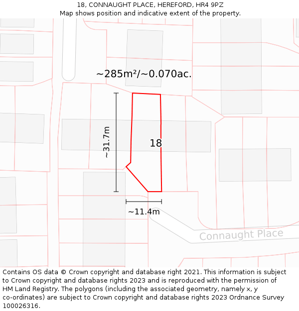 18, CONNAUGHT PLACE, HEREFORD, HR4 9PZ: Plot and title map