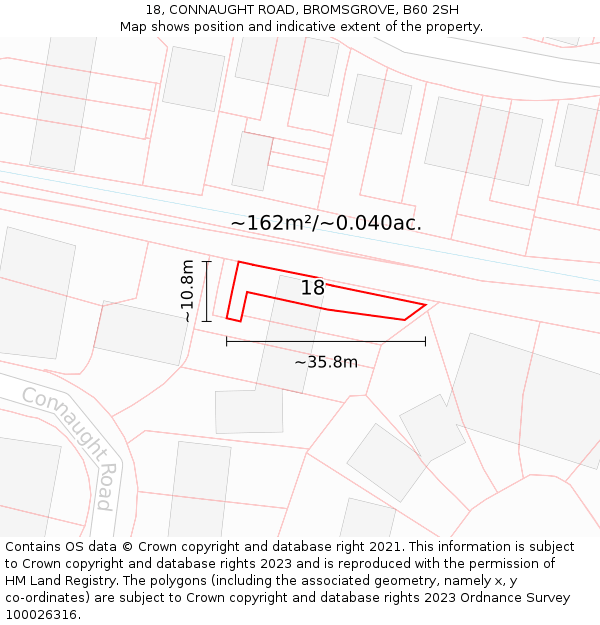 18, CONNAUGHT ROAD, BROMSGROVE, B60 2SH: Plot and title map
