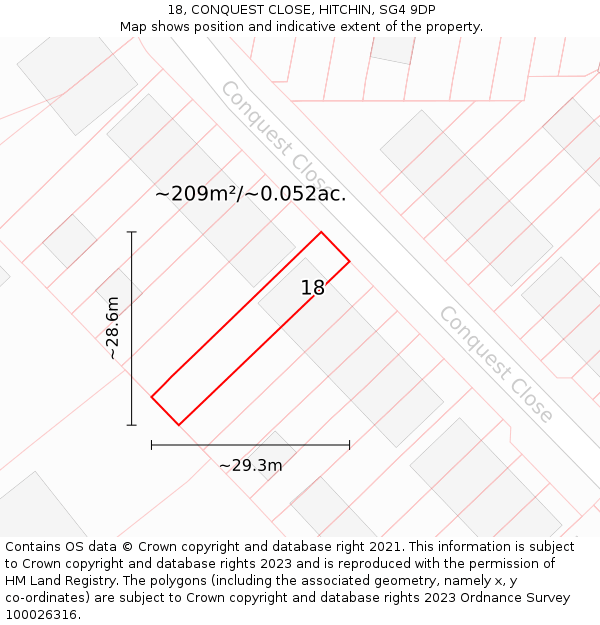 18, CONQUEST CLOSE, HITCHIN, SG4 9DP: Plot and title map