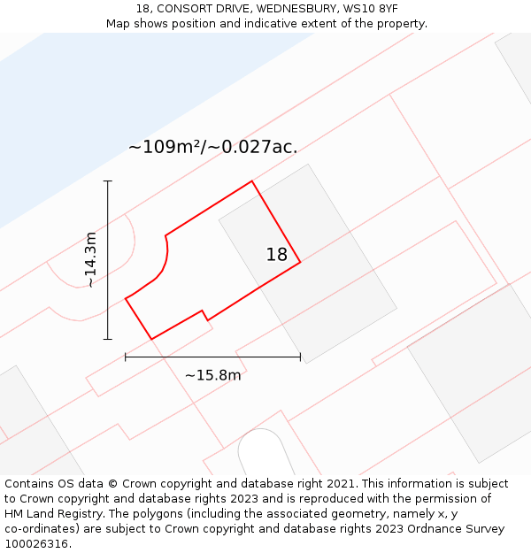 18, CONSORT DRIVE, WEDNESBURY, WS10 8YF: Plot and title map