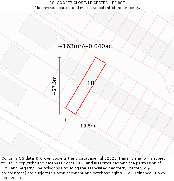 18, COOPER CLOSE, LEICESTER, LE2 8ST: Plot and title map