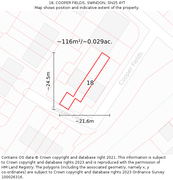 18, COOPER FIELDS, SWINDON, SN25 4YT: Plot and title map