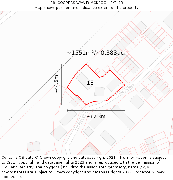 18, COOPERS WAY, BLACKPOOL, FY1 3RJ: Plot and title map