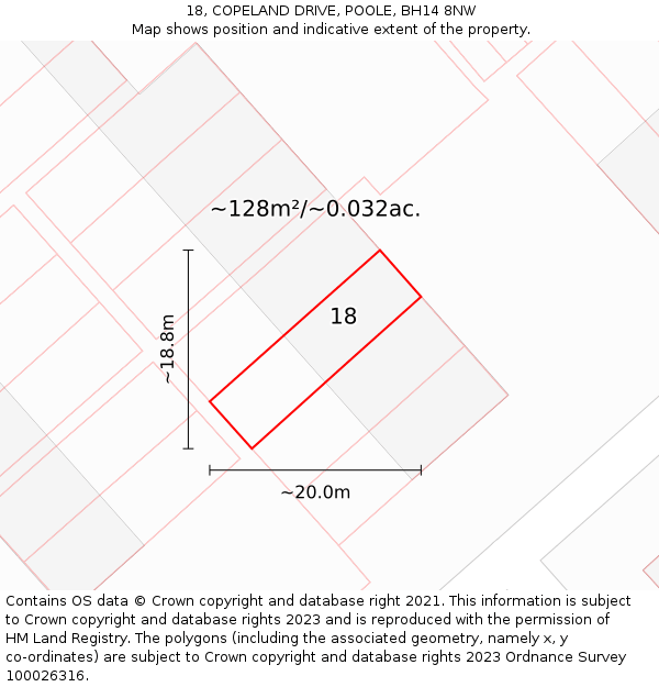 18, COPELAND DRIVE, POOLE, BH14 8NW: Plot and title map
