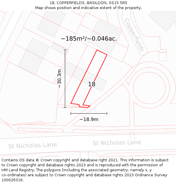 18, COPPERFIELDS, BASILDON, SS15 5RS: Plot and title map
