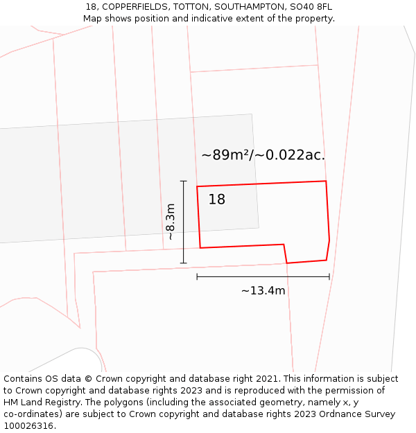 18, COPPERFIELDS, TOTTON, SOUTHAMPTON, SO40 8FL: Plot and title map