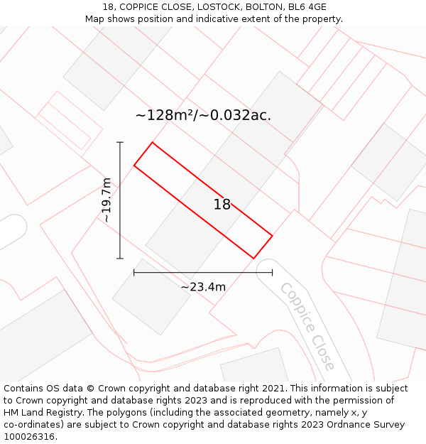 18, COPPICE CLOSE, LOSTOCK, BOLTON, BL6 4GE: Plot and title map