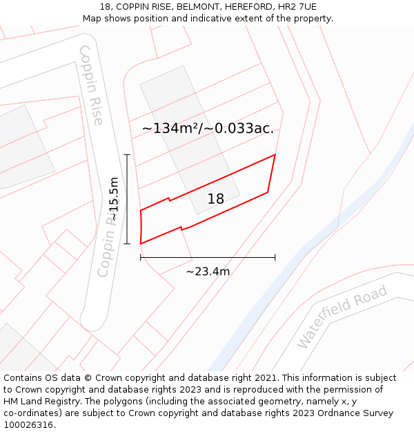 18, COPPIN RISE, BELMONT, HEREFORD, HR2 7UE: Plot and title map