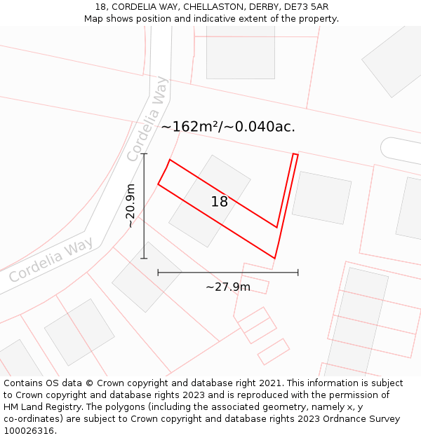 18, CORDELIA WAY, CHELLASTON, DERBY, DE73 5AR: Plot and title map
