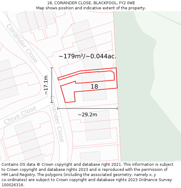 18, CORIANDER CLOSE, BLACKPOOL, FY2 0WE: Plot and title map