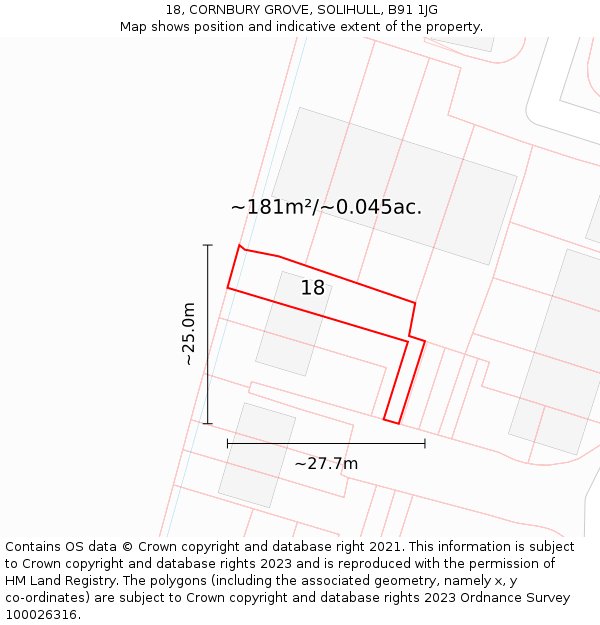 18, CORNBURY GROVE, SOLIHULL, B91 1JG: Plot and title map