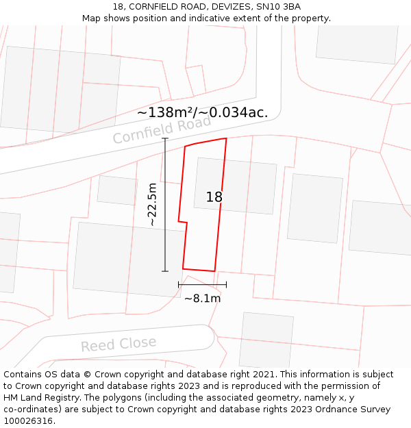 18, CORNFIELD ROAD, DEVIZES, SN10 3BA: Plot and title map