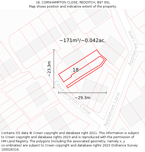 18, CORNHAMPTON CLOSE, REDDITCH, B97 6SL: Plot and title map