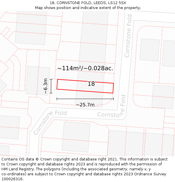 18, CORNSTONE FOLD, LEEDS, LS12 5SX: Plot and title map