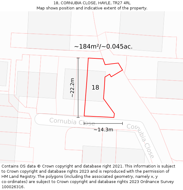 18, CORNUBIA CLOSE, HAYLE, TR27 4RL: Plot and title map