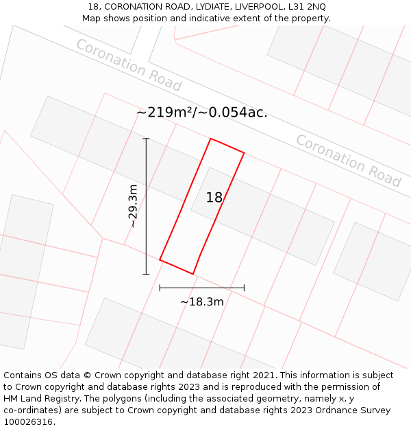 18, CORONATION ROAD, LYDIATE, LIVERPOOL, L31 2NQ: Plot and title map