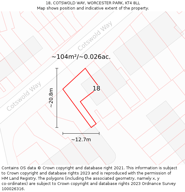 18, COTSWOLD WAY, WORCESTER PARK, KT4 8LL: Plot and title map