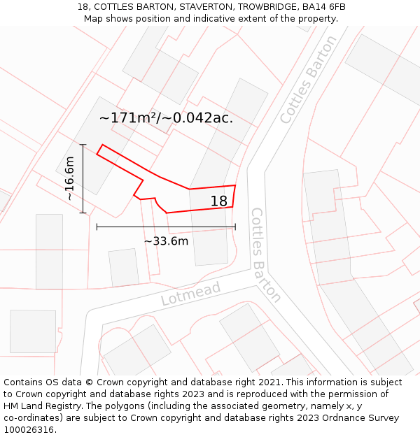 18, COTTLES BARTON, STAVERTON, TROWBRIDGE, BA14 6FB: Plot and title map