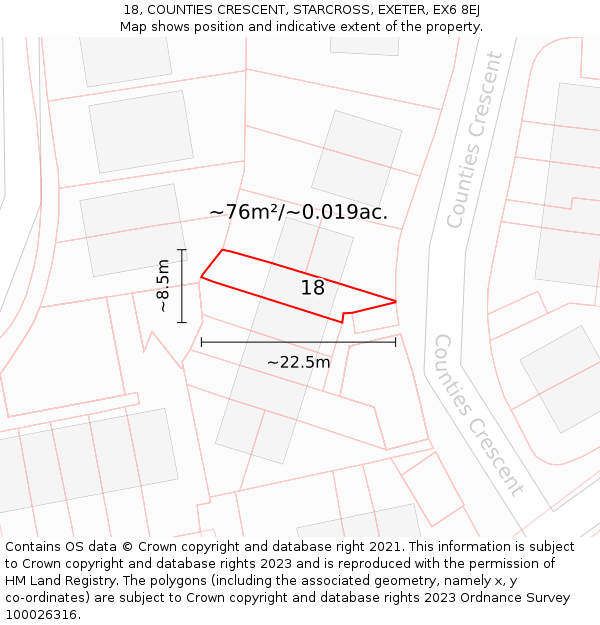 18, COUNTIES CRESCENT, STARCROSS, EXETER, EX6 8EJ: Plot and title map