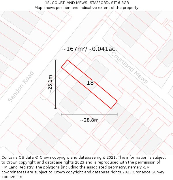 18, COURTLAND MEWS, STAFFORD, ST16 3GR: Plot and title map