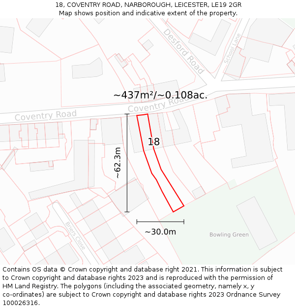 18, COVENTRY ROAD, NARBOROUGH, LEICESTER, LE19 2GR: Plot and title map