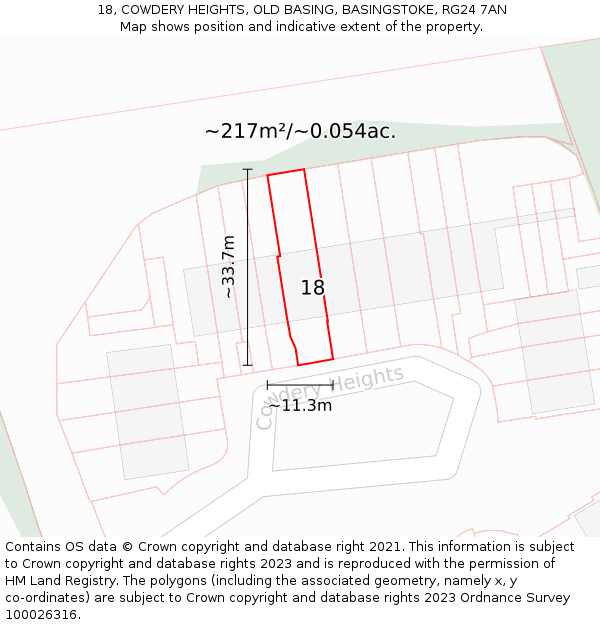 18, COWDERY HEIGHTS, OLD BASING, BASINGSTOKE, RG24 7AN: Plot and title map
