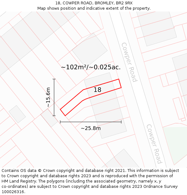 18, COWPER ROAD, BROMLEY, BR2 9RX: Plot and title map