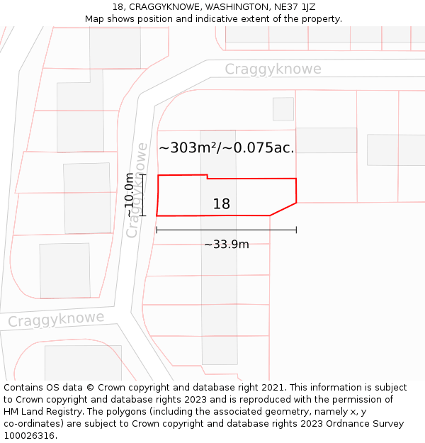 18, CRAGGYKNOWE, WASHINGTON, NE37 1JZ: Plot and title map
