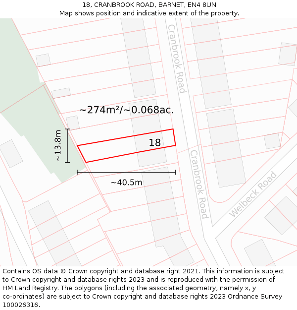 18, CRANBROOK ROAD, BARNET, EN4 8UN: Plot and title map