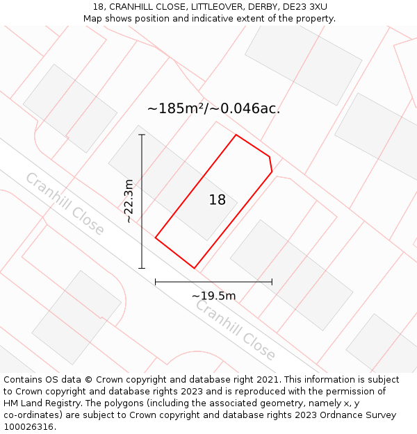18, CRANHILL CLOSE, LITTLEOVER, DERBY, DE23 3XU: Plot and title map