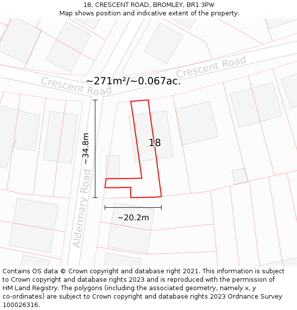 18, CRESCENT ROAD, BROMLEY, BR1 3PW: Plot and title map