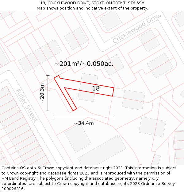 18, CRICKLEWOOD DRIVE, STOKE-ON-TRENT, ST6 5SA: Plot and title map