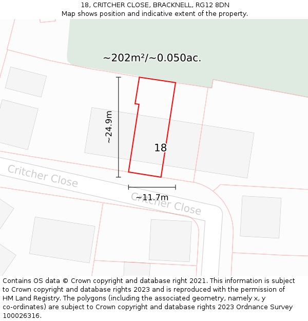 18, CRITCHER CLOSE, BRACKNELL, RG12 8DN: Plot and title map