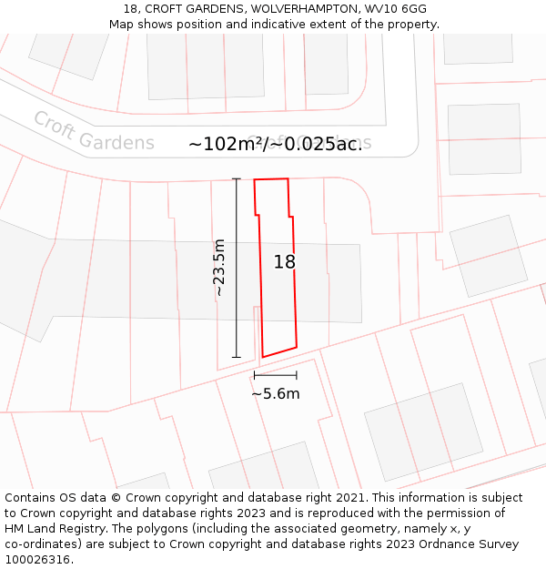 18, CROFT GARDENS, WOLVERHAMPTON, WV10 6GG: Plot and title map