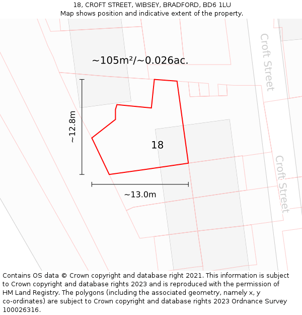 18, CROFT STREET, WIBSEY, BRADFORD, BD6 1LU: Plot and title map