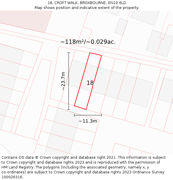 18, CROFT WALK, BROXBOURNE, EN10 6LD: Plot and title map