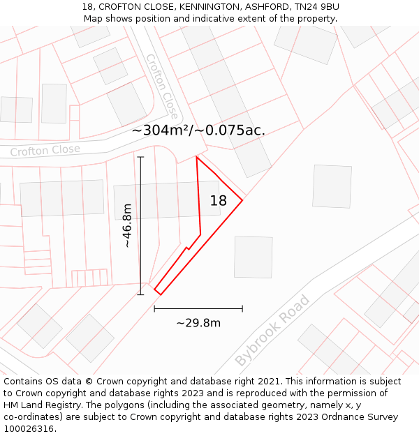 18, CROFTON CLOSE, KENNINGTON, ASHFORD, TN24 9BU: Plot and title map