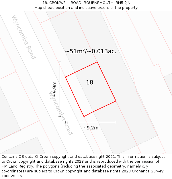 18, CROMWELL ROAD, BOURNEMOUTH, BH5 2JN: Plot and title map