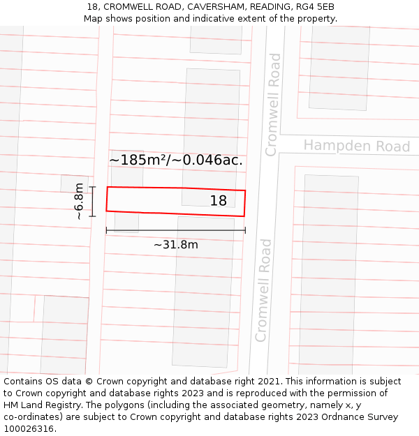 18, CROMWELL ROAD, CAVERSHAM, READING, RG4 5EB: Plot and title map