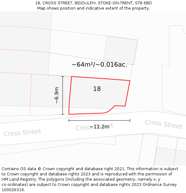 18, CROSS STREET, BIDDULPH, STOKE-ON-TRENT, ST8 6BD: Plot and title map