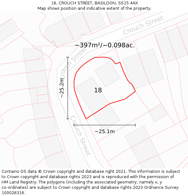 18, CROUCH STREET, BASILDON, SS15 4AX: Plot and title map